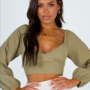 Khaki Lace Up Long Sleeve Princess Polly Shirt